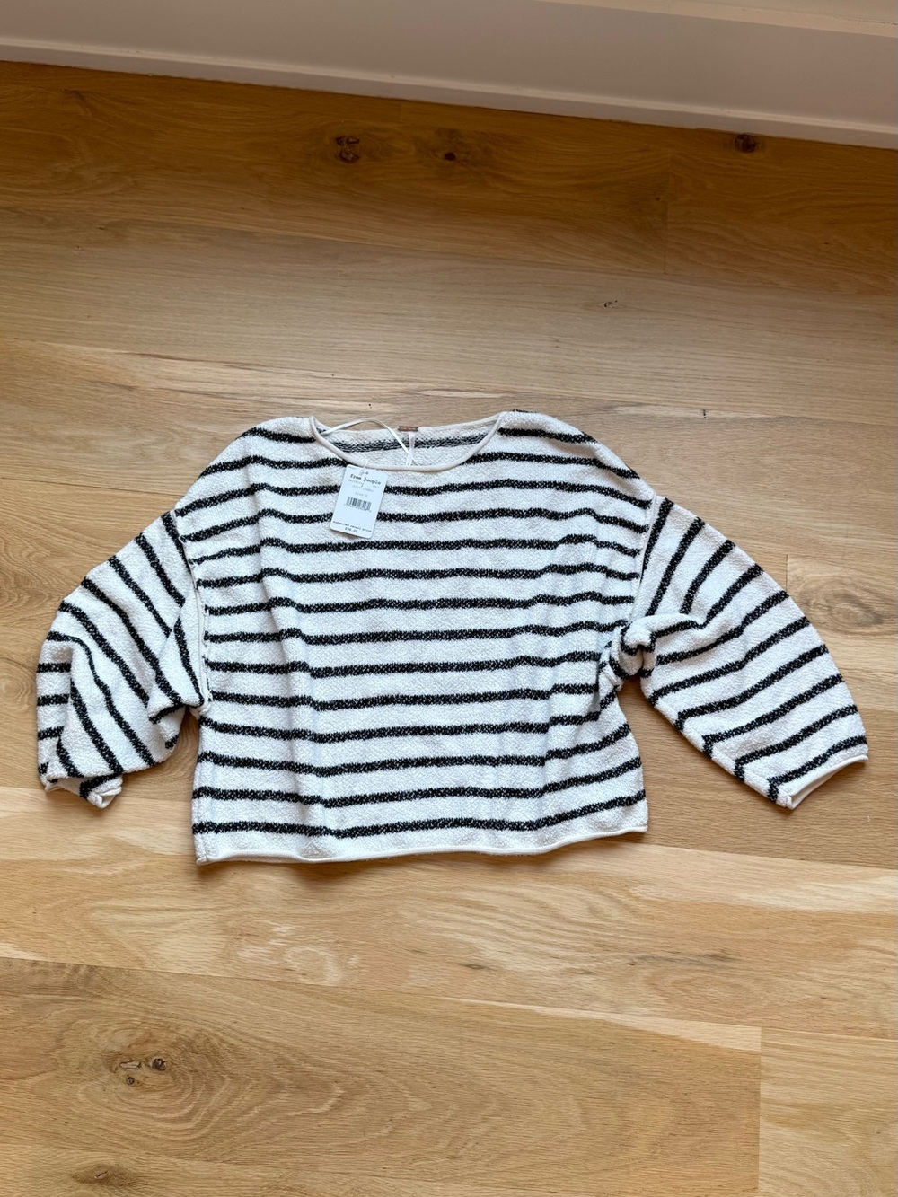 Free People Striped Crewneck Sweater - White & Black